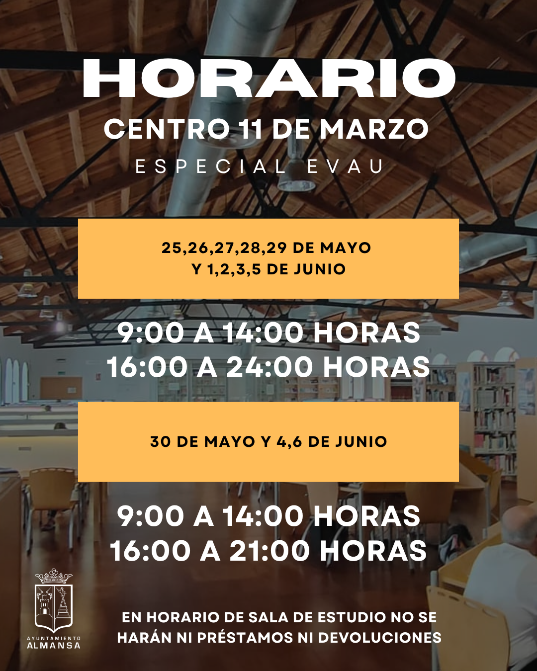 Horario especial de la Biblioteca del Centro 11 de Marzo para la EVAU
